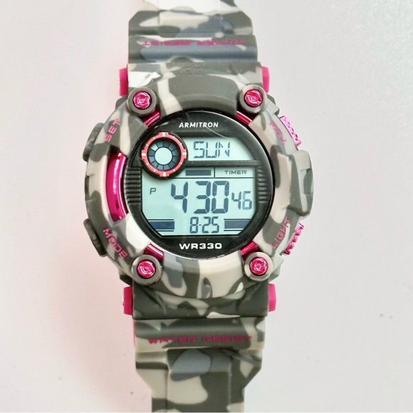 NEW Unisex 46mm Hot Pink & Gray Camo Digital Chronograph Armitron Watch WR330ft - Picture 7 of 17